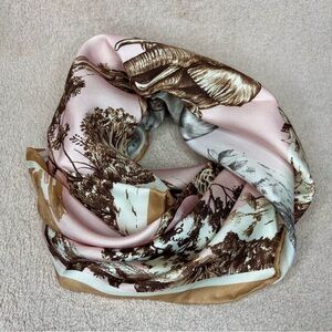 J. McLaughlin 100% Silk 25” Square Women’s Scarf Pink/Brown African Safari Print